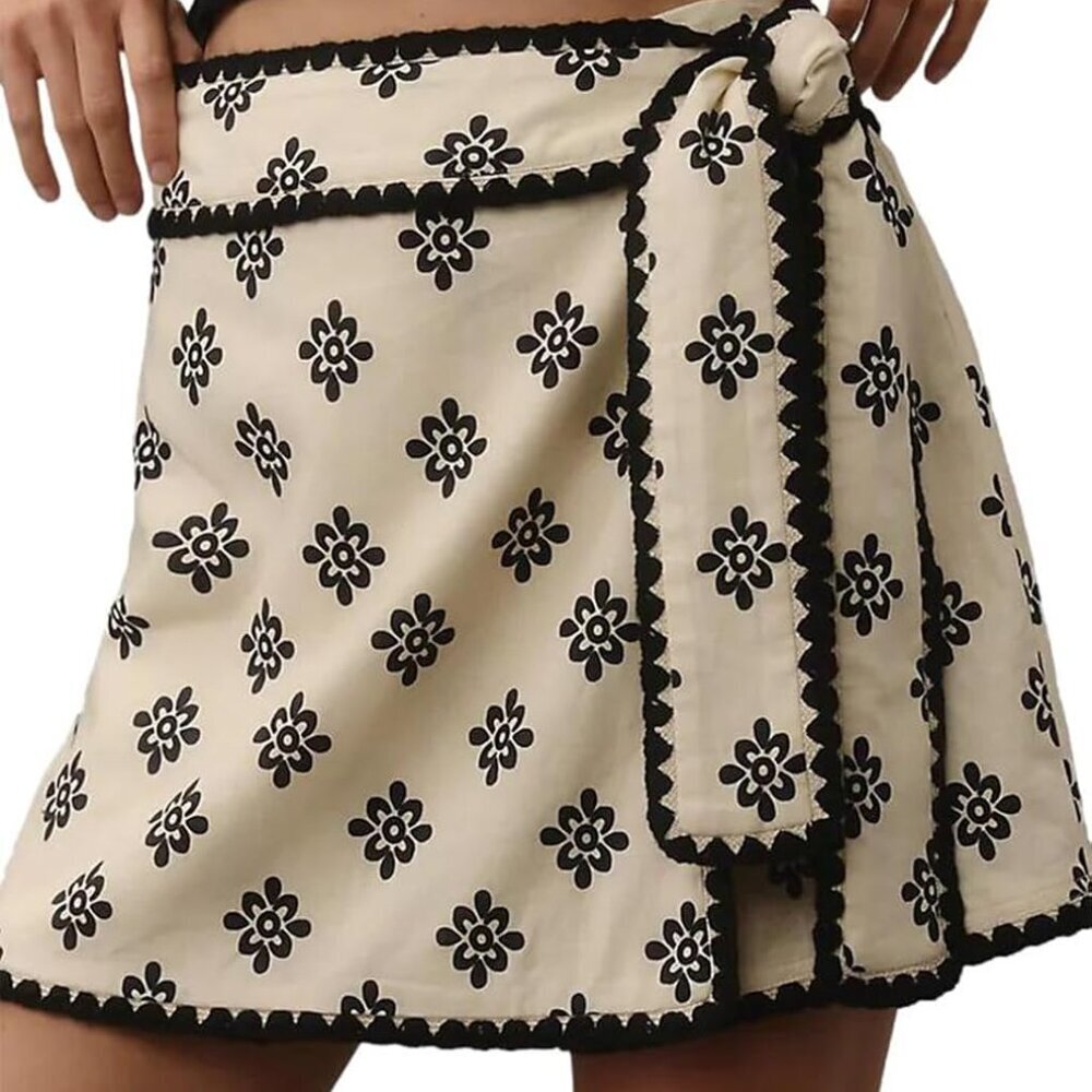 Mini Wrap Skirt Short for Women Flowy Bodycon Print Elastic Waist Fall Casual Be